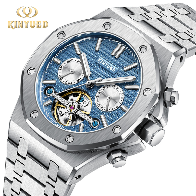 Tourbillon Movement Watch - KINYUED брендовые модные синие механические часы